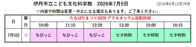 たなばたまつり プラネタリウム投影時刻