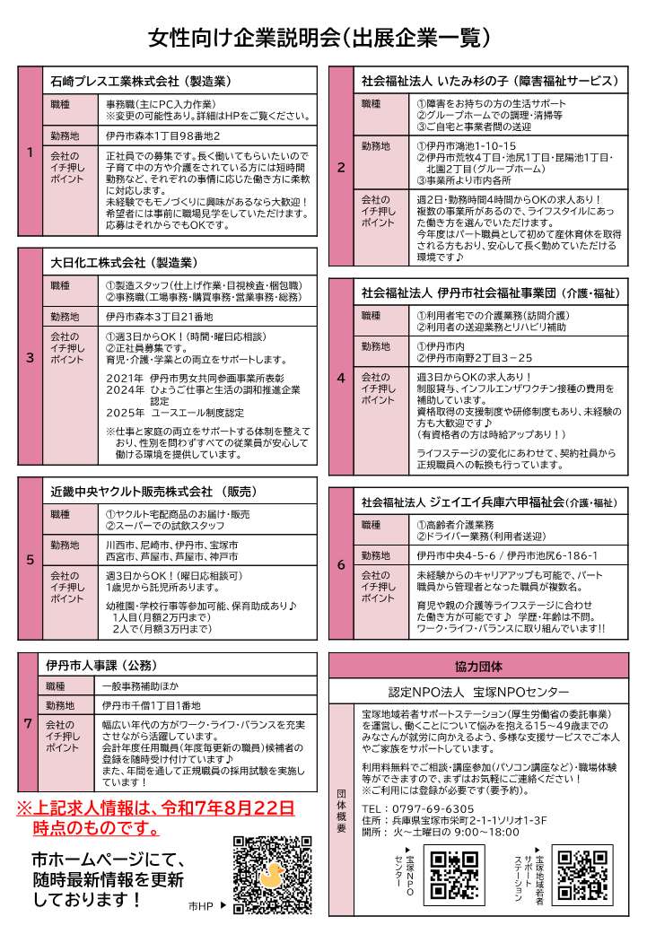 女性向け企業説明会のちらし(裏)