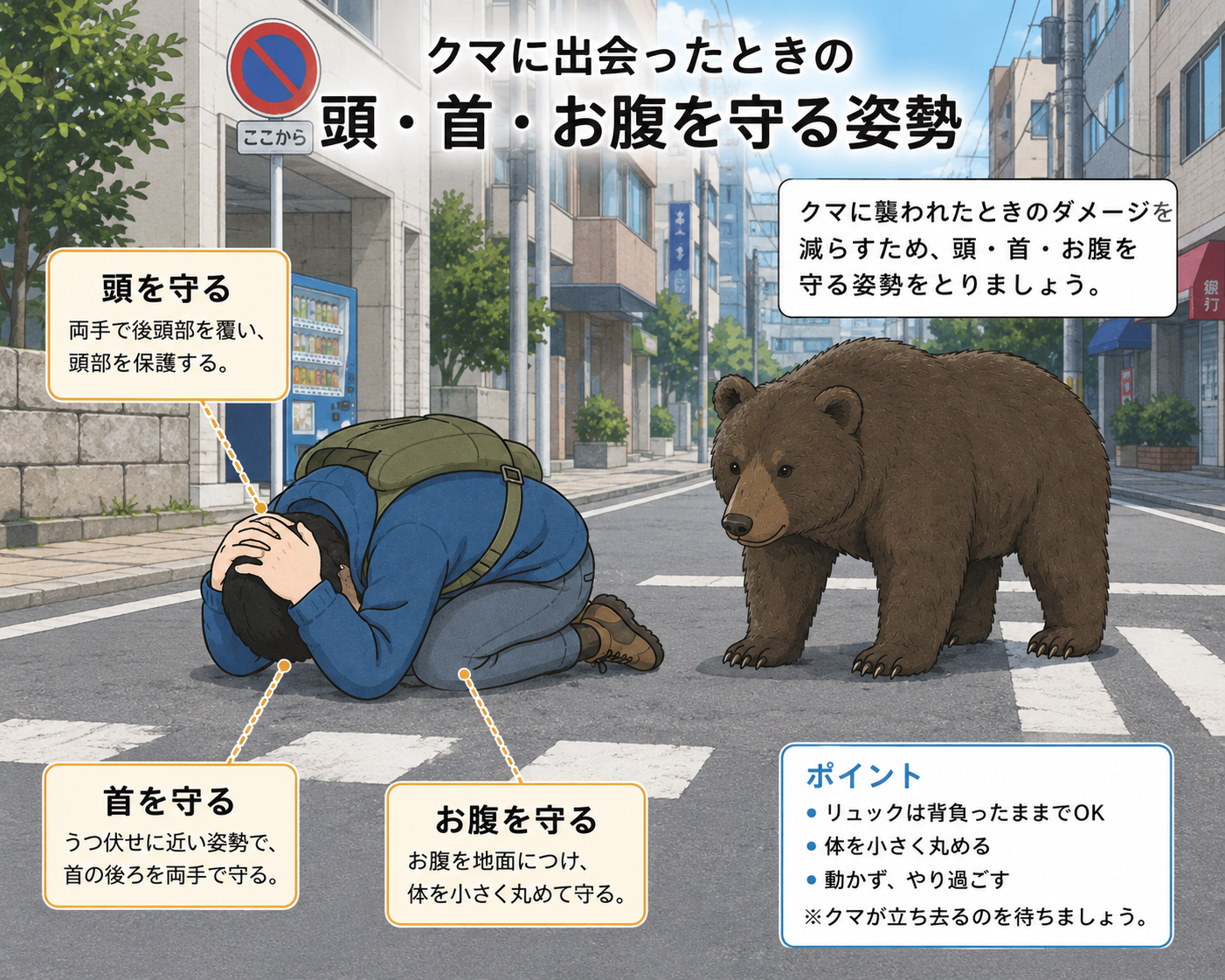 クマ遭遇時の防御姿勢