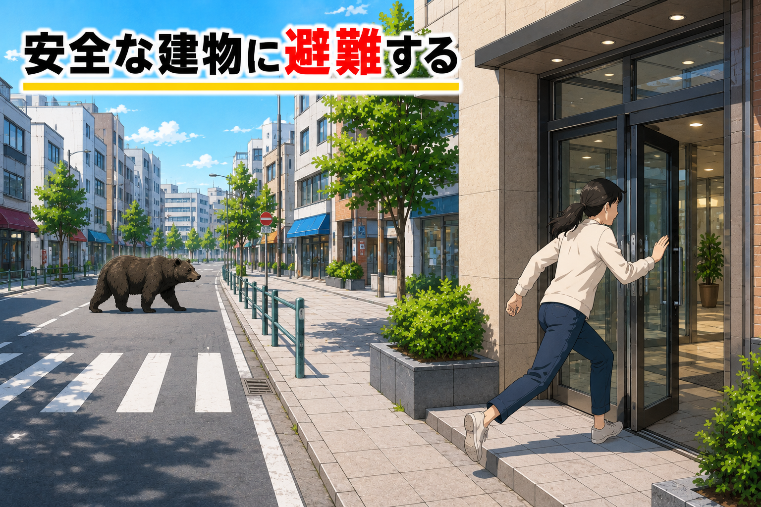 安全な建物に避難している画像