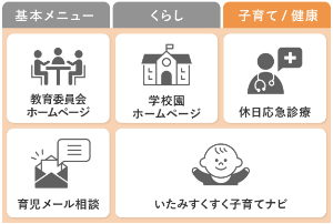 伊丹市LINEのリッチメニュー(子育て・健康タブ)