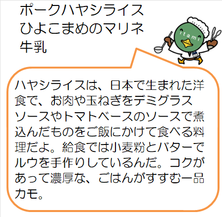 ポークハヤシライスなど