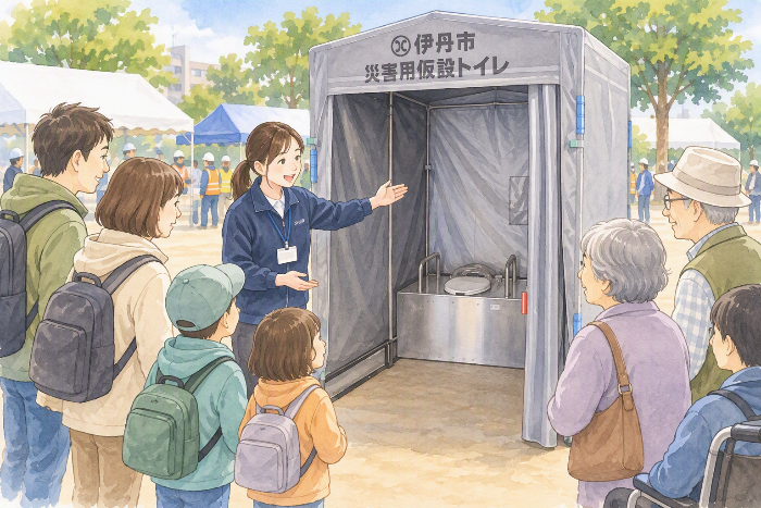 防災トイレを紹介している様子の画像