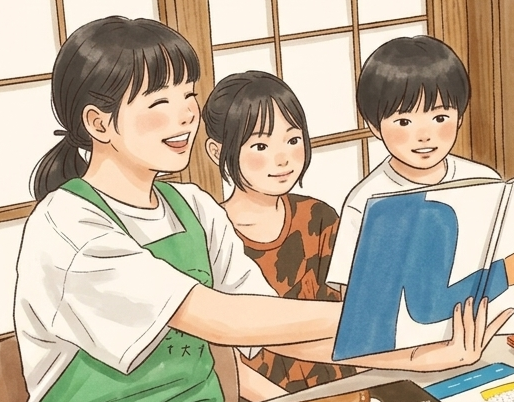 絵本を読み聞かせてもらう子どもたちの様子