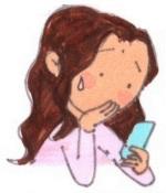 携帯電話を見て不安げな表情をする女性のイラスト