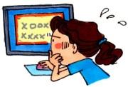 パソコンでの難解な作業に悩む女性のイラスト