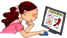 パソコン画面を見ながら注文する女性のイラスト