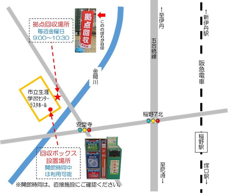 ラスタホールの拠点回収場所及び回収ボックス設置場所案内図