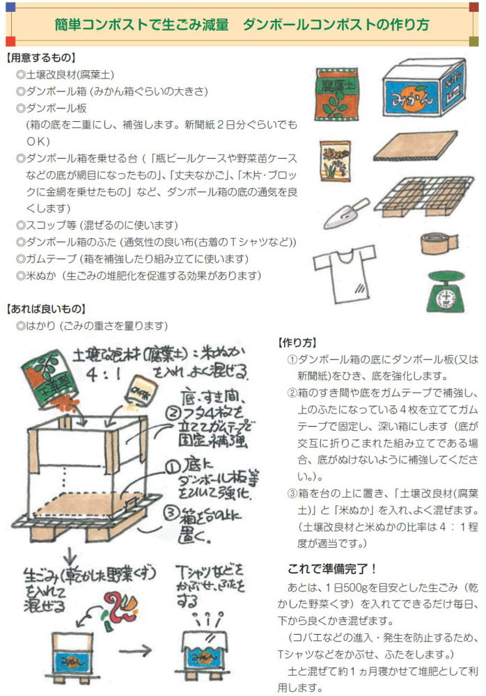 ダンボールコンポストの作り方