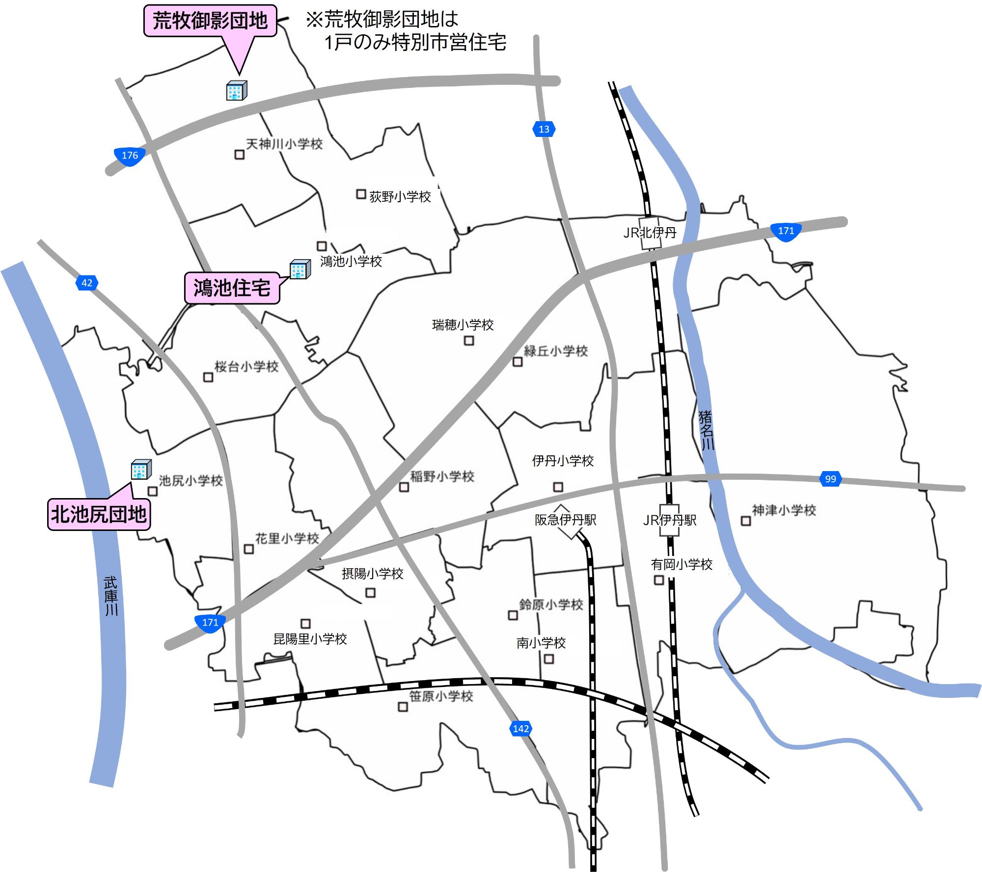 特定市営住宅・公社住宅位置図