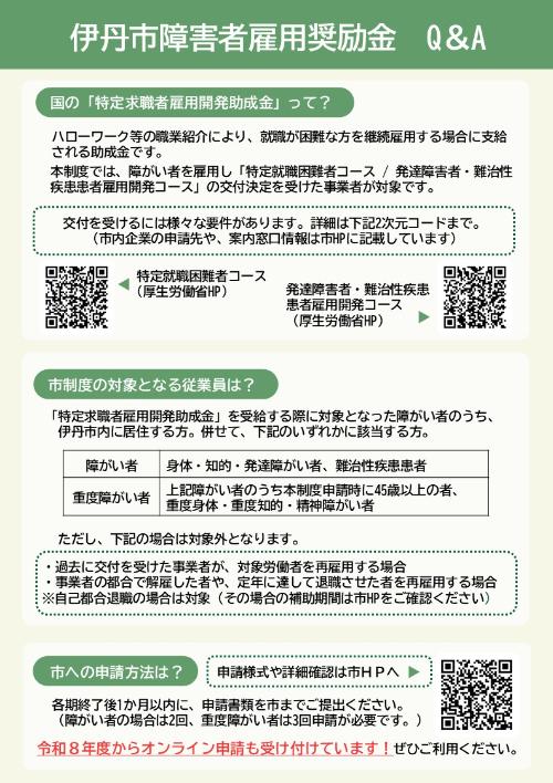 伊丹市障害者雇用奨励金 ちらし裏